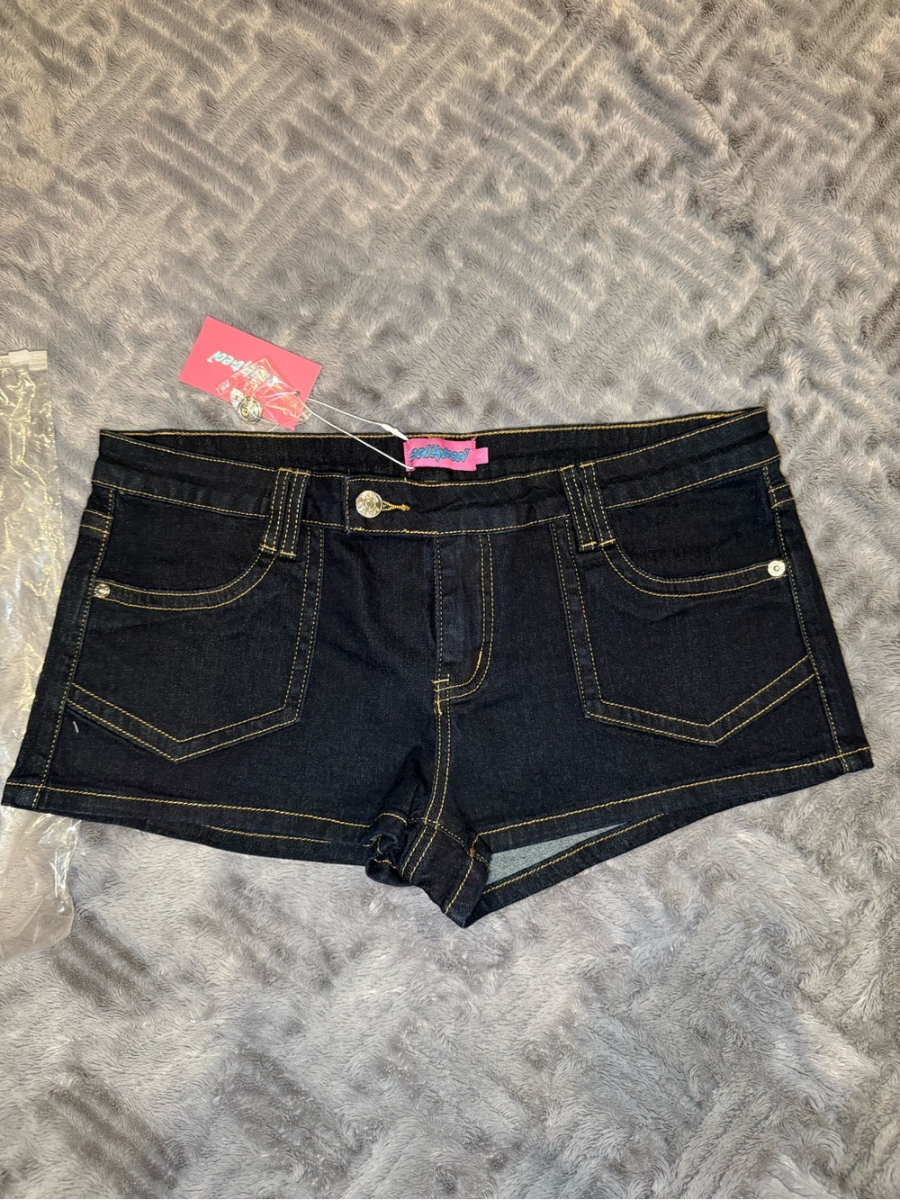 Edikted Low Rise Dark Wash Denim Short Shorts - Women